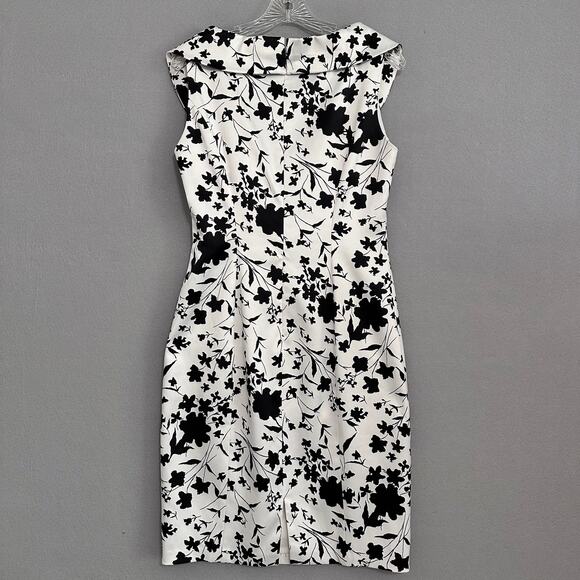 Kay Unger Satin Sheath Portrait Collar Party Cocktail Dress Sz 8 Black and White - Picture 10 of 13
